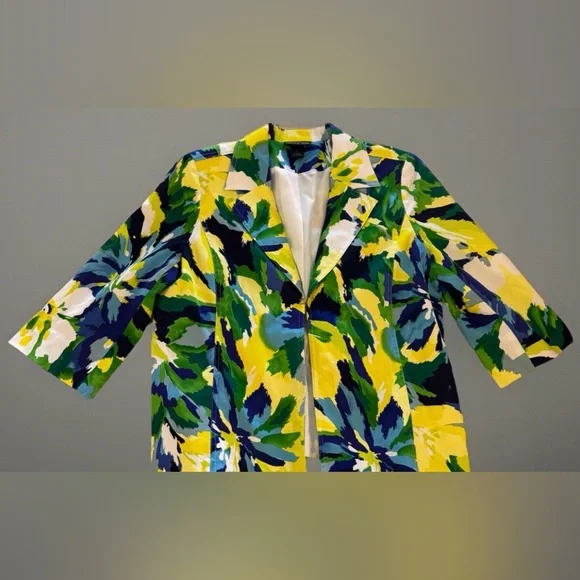 Molly & Maxx Multicolor Abstract Print Blazer 3/4 Sleeve Collar Lined Large - Picture 6 of 16
